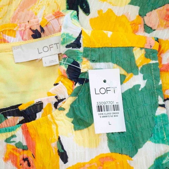 NWT Loft Floral Ruffle Tiered Swing Dress size L - Picture 8 of 8